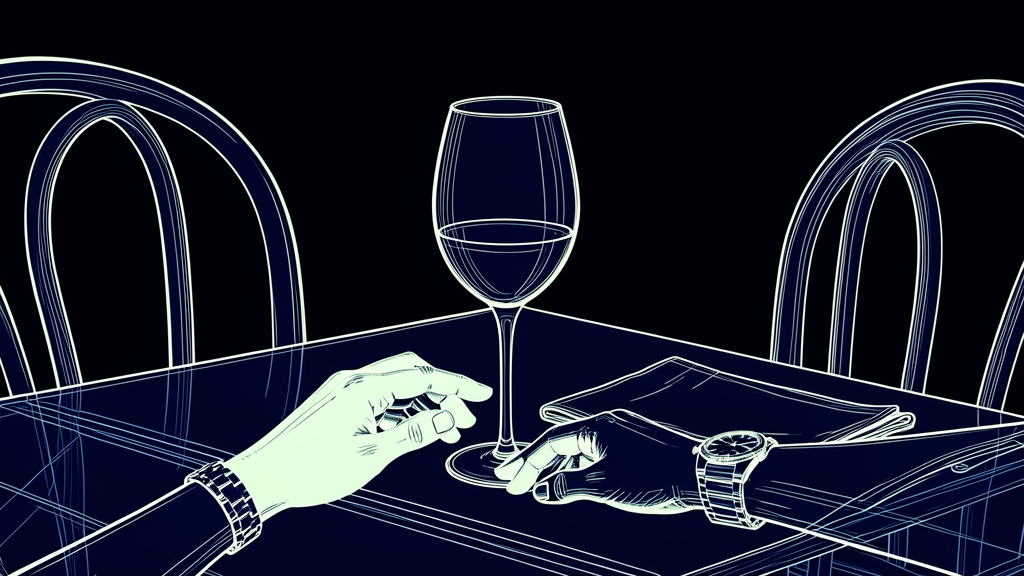Cyanotype: wine glass and hand at a table