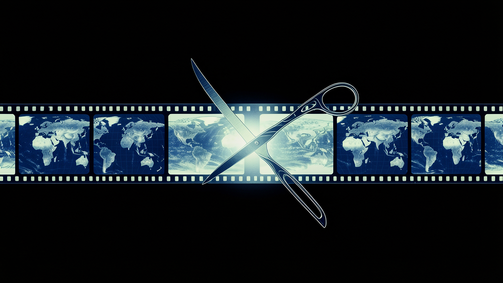 Cyanotype x-ray: a 35mm film strip cut by scissors