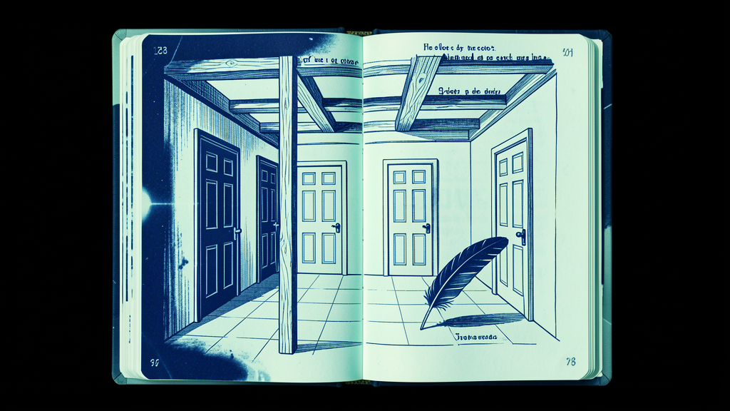 Cyanotype x-ray: a manuscript page as a room with doors